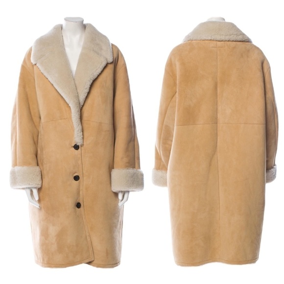 Nili Lotan | Lenon Lamb Shearling Coat in Beige - Size Large - Picture 3 of 17
